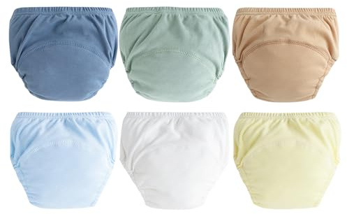 Happy Cherry 6 st bomull potta träningsbyxor baby träningsbyxor trosor pottträning underkläder toalettträning upp till 3 år, Denimblå/rökgrön/ljusblå/ljusgul/vit/khaki, 1-2 Jahre