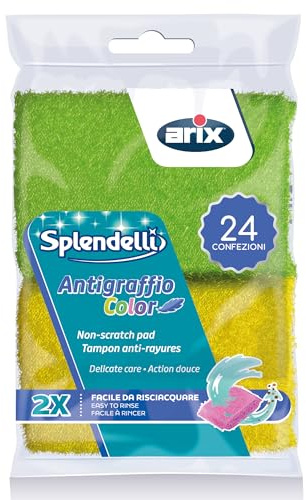 ARIX 48 esponjas antiarañazos de Color de la línea Splendelli, Esponja para Superficies delicadas y antiadherentes, Esponja de Limpieza para microondas, antigrasa – 24 Paquetes