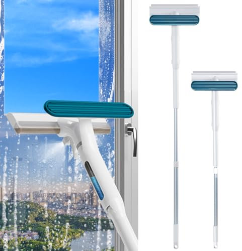 Hometimestore Window Cleaner with Telescopic Handle 45° Swivel Window Wiper with Silicone Squeegee and 2 Spray Systems for Crystal Clear Windows and Glass Surfaces