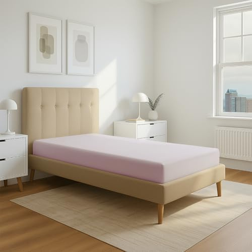 Pizuna Lenzuolo angoli Singolo 100% Cotone 90x200 cm Lilla 400 fili 1 Pz | Lenzuolo con angoli Singolo 100% cotone a fiocco lungo, raso, 90x200 cm, colore Lilla Chiaro, 400 fili, tasca profonda 40cm