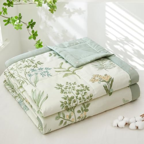 DOTBUY-SHOP Quilted Bedspreads 100% Cotton, Quilt Bed Throws Soft Filling Duvet Super King Single Double Size Boys Girls Children's Bed Quilted Throw for All Season (Light Green,150x200cm)