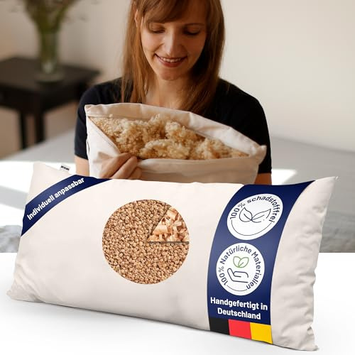 just relaxed Hirsekissen mit Zirbe 40 x 80 cm – Formstabiles Schlafkissen mit Baumwoll-Kissenhülle – Feuchtigkeitsregulierendes Kopfkissen mit Stützfunktion – Atmungsaktives Kissen