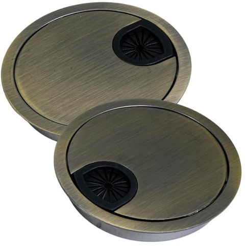 ciciment 2 Pack Metal Desk Cable Grommets 80mm, Round Cable Hole Covers for Computer Desk Wire Management, Office Table Cable Organiser (Antique Green Bronze)
