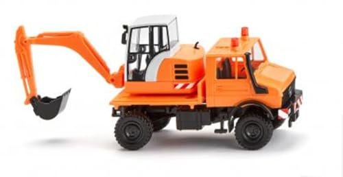 Wiking 064704 Unimog mit Bagger kommunalorange Spur H0 1:87 Kein Spielzeug!!