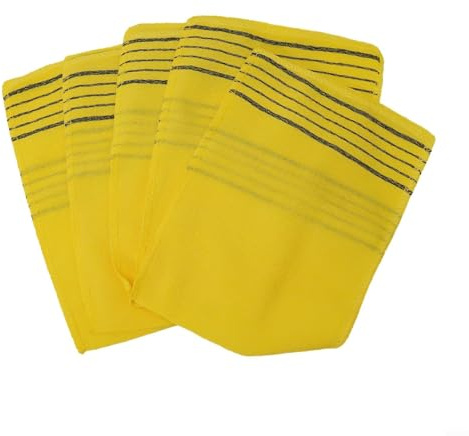Juego de 5 toallas de ducha exfoliantes hechas de algodón de poliéster para un cuidado suave de la piel (amarillo)