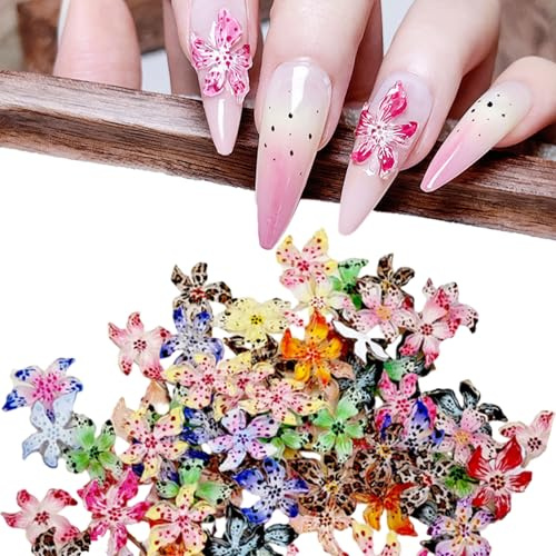 80 piezas de colgantes de flores para uñas, 3D flor colgante clavo accesorios para uñas, cristales hawaianos flores diseño de uñas, decoración de manicura de verano, gelatina suave pegamento