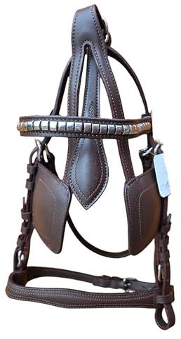 Premium Brown Leather Horse Driving Harness Bridle with Silver Fittings And Oiled Havana Leather (Pony)