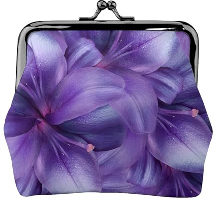 Porte-monnaie en cuir avec imprimé fleurs de lys violettes pour homme et femme