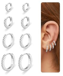 Kenivira 4 Paar Ohrringe Silber 925 Creolen Silber 925 Ohrringe Set für Damen Hypoallergen 18K Vergoldet Kleine Creolen Ohrringe mit Zirkonia Für Mehrere Piercings 6/8/10/12mm