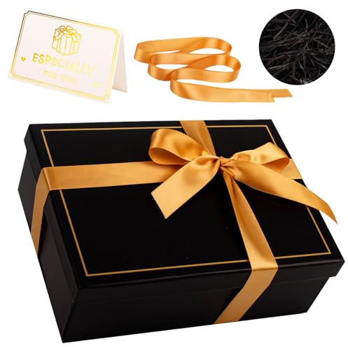 Large Black Gifts Boxes with Magnetic Lids,Luxury Gift Box Set,25 x 19 x 9cm, with Contains Card,Ribbon,Shredded Tissue Paper,for Christmas Birthday Wedding Anniversary