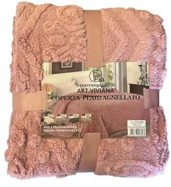 Generico Nazareno Gabrielli Plaid Agnellato Art. Viviana 200x220 cm Coperta Double Face Velluto e Agnellato Morbido Caldo Invernale Lavabile in Lavatrice Elegante e Soffice (Rosa, 200x220cm)
