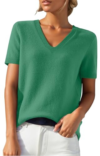 PODOLIXIA Jersey de manga corta para mujer, cuello de pico, de punto, monocolor, manga corta, jersey de punto fino, suave, respetuoso con la piel, para verano, suéter para mujer