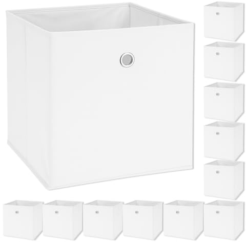 Murago 12er Set Faltbox ca. 30x30x30 cm - Weiß - Würfel Aufbewahrungsbox faltbar Aufbewahrungskörbe Deko Korb Boxen Wohnzimmer Stoff für Kleidung Büro Regalkorb Klappbox Schlafzimmer Körbe