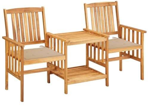 Frdhee Lounge Set, Gartenlounge, Loungesofa, Lounge Gartenmöbel, Gartenstühle mit Teetisch und Kissen Akazie Massivholz Fürs Terrasse, Café, Hausgarten