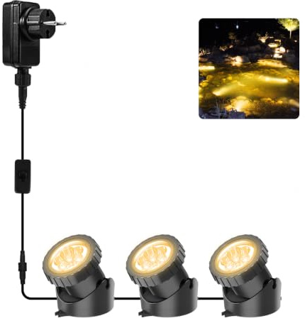 NATPOW Teichbeleuchtung LED Unterwasser, Unterwasserbeleuchtung Warmweiß Unterwasser Teichlicht, IP68 Wasserdicht Gartenbeleuchtung für Garten, Patio, Baum(3 in 1)