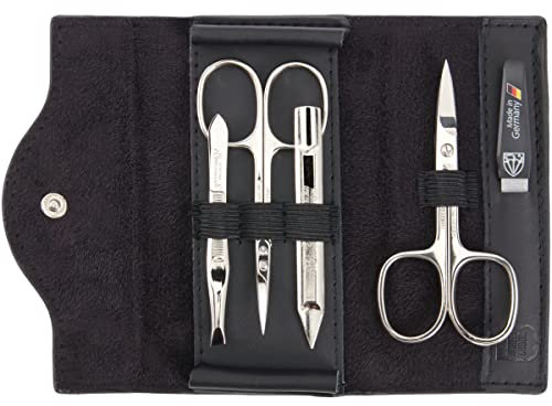 DREI SCHWERTER - Germany 5-tlg. Maniküre Set 'Anzio III' | Nagelpflegeset in Echt Leder Etui schwarz | Inhalt: Nagelschere, Hautschere, Pinzette, Saphirnagelfeile, Nagelreiniger