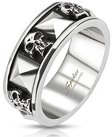 Autiga Ring Edelstahl Herren Totenkopf Pyramide Biker Skull Gothic Silber