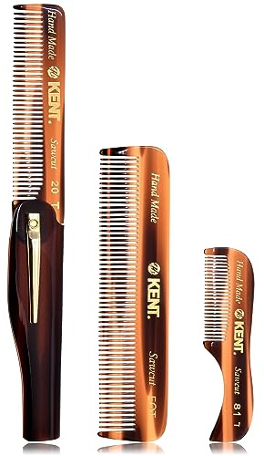 Kent Set Men's Hair Pocket Combs, 81T X-Small, FOT All Fine Tooth, 20T Fine Tooth Folding Comb. Best Hair, Beard and Mustache Grooming Kit for Travel and Home Care, Handmade in England