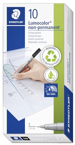 STAEDTLER Lumocolor 311 Non-Permanent – Schwarz, 10er-Set, 0,4 mm | Abwischbarer Universalstift, wasserlöslich – für Folien – Art.-Nr. 311-9