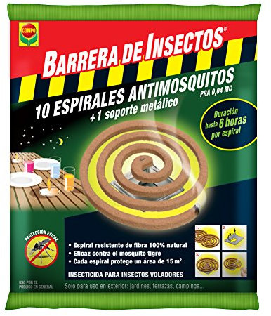 Compo Repelente Barrera de Insectos antimosquitos, Protección contra Mosquitos y Avispas, Incl. 10 espirales y Soporte metálico, 17x11x1.5 cm, Multicolor