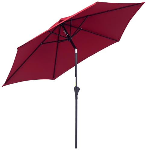 Outsunny Sombrilla de Jardín Reclinable con Manivela Ø260x235 cm Rojo | Parasol de Jardín, Poste Desmontable de Aluminio, 6 Varillas de Metal, para Terraza, Exterior, Balcón
