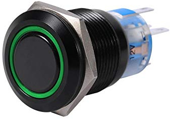 Keenso LED Drucktaster, 19mm 12V-24V Metall LED Ein/Aus Selbstsichernde Druckknopf Wasserdicht 12V Schalter Drucktaste (1 Stk. Grün)