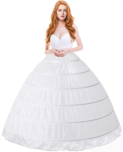 SISROL Women's Crinoline Petticoat 6 Hoop Skirt Floor Length Crinoline Underskirt for Wedding Dress Bridal Ball Gown White