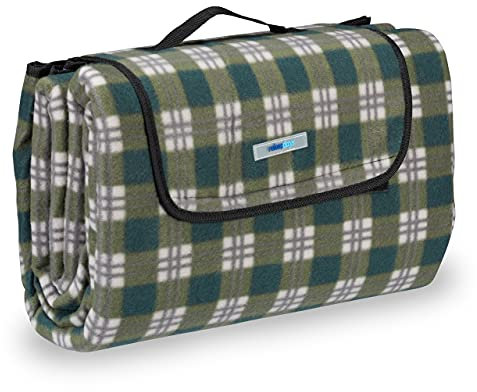 Relaxdays Picknickdecke XXL, 200 x 200 cm, wärmeisoliert, Faltbare Stranddecke, wasserdicht, mit Tragegriff, grün-grau