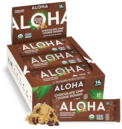 Aloha Organic Plant Based Protein Bars Chocolate Chip Cookie Dough, 1.98 Oz,(Pack of 12)
