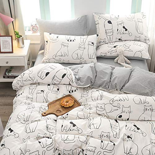 BlueBlue Cats Kids Duvet Cover Set Twin, 100% Cotton Bedding for Boys Girls Teens Single Bed, Cartoon Cats Pattern Print on White, 1 Animal Comforter Cover 2 Pillowcase (Twin, Cute Cat)