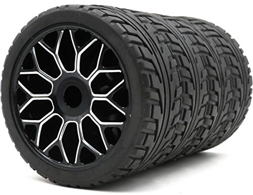 HOBBYSOUL RC 1/8 On Road Tires & Aluminum 1/8 Scale Wheels 17mm Hex Rims For Kyosho mp9e EVO, Arrma typhoon, Redcat, Losi, HPI, HPS, (4-Pack, Pre-Glued)