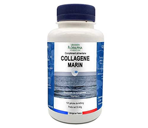 Collagène Marin 120 Gélules – Cure 60 Jours | 604mg + Vitamine C + Manganèse | Peau Ferme & Articulations Souples | Conditionnée en France, LABORATOIRE FLORALPINA