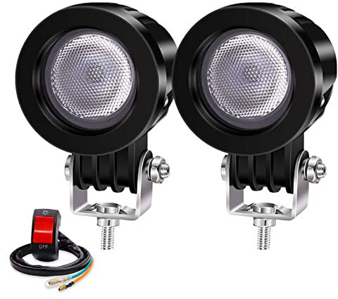 YnGia 10 W Motorrad-Flutlichter, 2 Stück, rund, LED, Arbeitslicht, Flutlicht, weiß, Motorrad-Scheinwerfer, LED-Zusatz-Nebelscheinwerfer, 12 V 24 V für 4 x 4, ATV, Traktor, Offroad-LKW