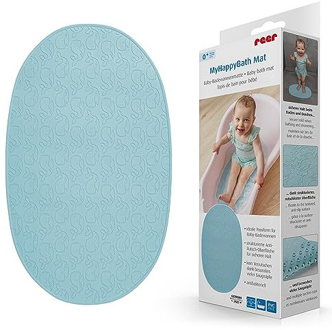 Reer MyHappyBath Mat - Baby Badewannenmatte, Anti-Rutsch-Oberfläche mit Walmotiven, 42 x 25 cm, blau