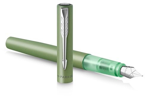 Parker Vector XL Fountain Pen | Metallic Green Lacquer on Brass | Medium Nib with Blue Ink Refill | Gift Box