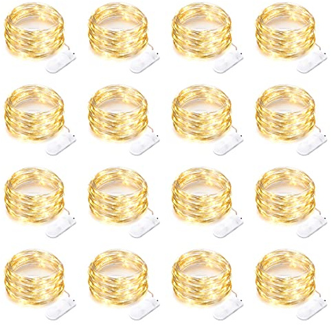 16 Pack 30 Led Fairy Lights Battery Operated String Lights 10 Feet Waterproof Twinkle Lights Mason Jar Lights Silver Wire Firefly Lights for Christmas Party Wedding Patio Warm White