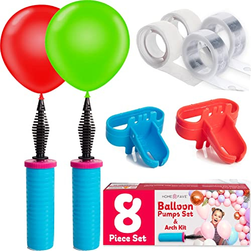 Kit de bomba de globos y arco de globos, inflador de bomba de globos de mano con kit de guirnalda de globos, incluye inflador de 9 pulgadas, 2 bombas de aire para globos, tira de arco de globos de 32