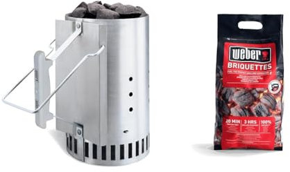 Weber 7416 Cheminée d’Allumage Rapidfire - 31,75 x 20,57 x 32,26 cm & Briquettes de Charbon de Bois, Noir, 4 kg