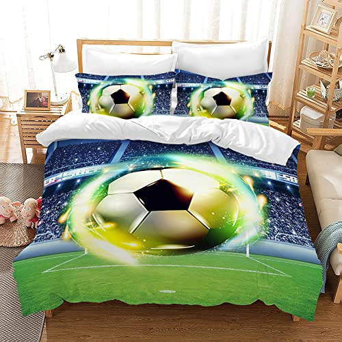 PQCXXA Housse de Couette Football Parure de Lit 2 Personnes avec Fermeture Éclair - Housse Couette en Microfibre avec 2 Taie d'oreiller 50x75 cm (Vert, 220X240CM)