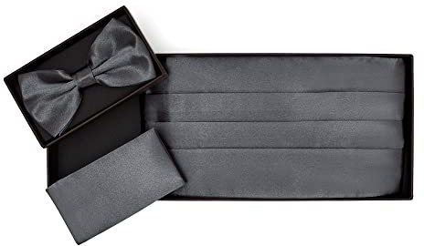 BRERA 67 Poliertes, 3-teiliges Set, Größe S/M, bestehend aus Smoking-Fliege und Einstecktuch,Set für elegante Herren,Accessoires für Herren,Set für Zeremonie und Herren, Hellgrau L48, Small-Medium