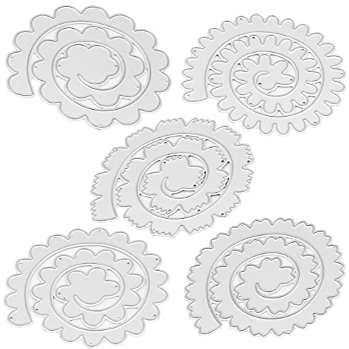 ANCLLO 5 Stück 3D-Spiralblumen, dünne Metallstanzformen, Hochzeit, Blume, Blätter, Blätter, Stanzschablonen, für DIY Scrapbooking, Album, dekorative Prägung, Papierstanzen für die Kartenherstellung