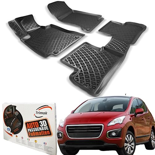 Trimak Passgenau 3D Fussmatten Auto Kompatibel mit Peugeot 3008 1. Gen. 2009-2016 Auto Zubehör 1. und 2. Reihe Gummimatten Autos TPE Allwetter Geruchlos rutschfest Vorne & Hinten Schwarz