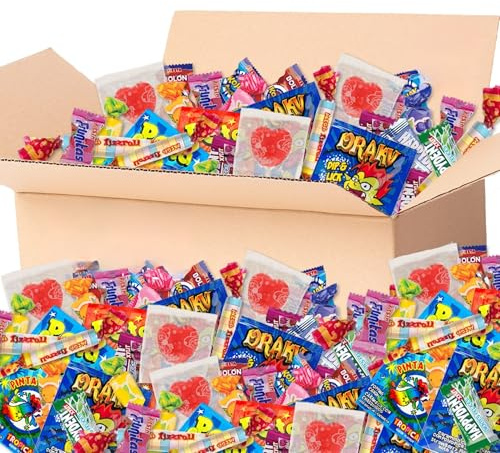 +200 Chuches Surtidas - Caja de +1,3kg Caramelos y Golosinas para Regalar en Halloween, Navidad, Cabalgata... - Cesta de Chuches y Caramelos Envueltos y listos para regalar