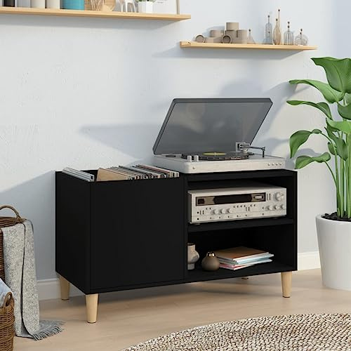 BaraSh Armoire à disques Noir 84,5x38x48 cm Bois d'ingénierie, Meuble Platine Vinyle, Porte Vinyle, Rangement