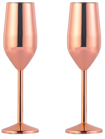 Luminthra Stainless Steel Champagne Glasses,Set of 2,Creative Cocktail Goblets and Tulip Wine Glasses,Versatile Drinkware for Champagne,Cocktails and Wine (Rose Gold)