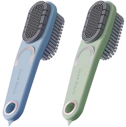 Selaurel 2 Stück Wäsche-Fleckenbürste, doppelseitig, weiche Borsten, Reinigungsbürste, Langer Griff, Wäschebürste für Fleckenentfernung, Schuhe, Kleidung, Scheuerbürste, Silikon, weiche Bürste,