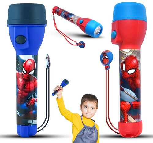 SRV Hub 2X Lampes de poche LED Spiderman pour enfants, grandes lumières de lampe torche pour enfants, portée lumineuse de 3,5 m, jouet de Noël pour extérieur pour enfants de 3 ans et plus, taille – 16