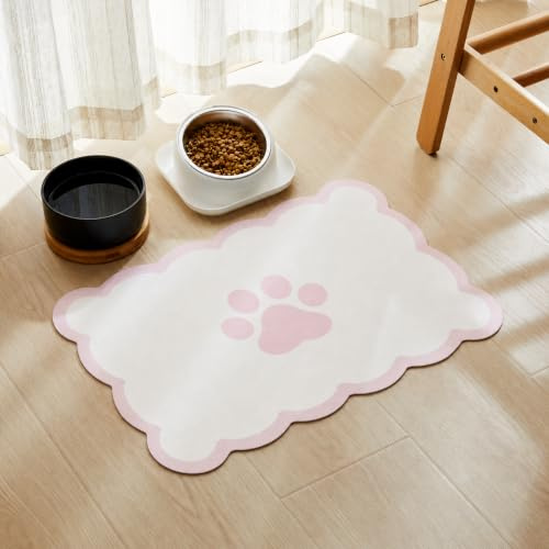 Ralxion Tappetino smerlato per l'alimentazione del cane, tappetini assorbenti per cibo e ciotola dell'acqua per cani, dispenser, carino ed elegante estetico rosa pastello smerlato tovaglietta per