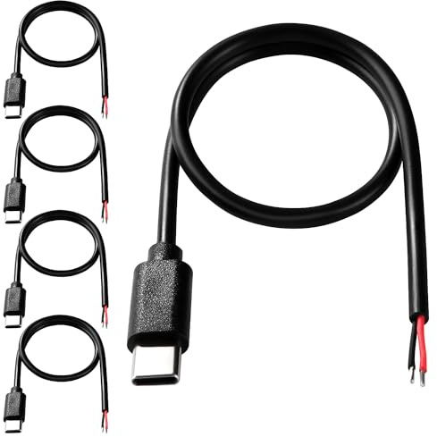 KUOQIY 5 Stücke 30cm 22AWG USB Typ C Stecker Pigtail Stromkabel, 5V 3A USB-C-Stecker auf 2-Poligen Blanken Draht Offenes Ende, USB Typ C Pigtail Kabel-Verlängerungskabel, für LED-Leuchten, Fans