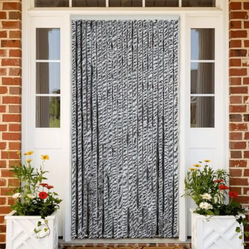 qohoio Fly Curtain Grey and Black and White 100x220 cm Chenille,Curtains Door Fly Screen Curtain For Doorways Window Decorations Room Divider